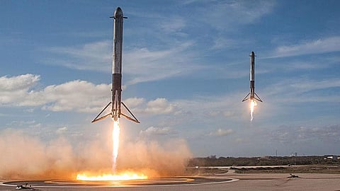 Two side-booster rockets of SpaceX’s Falcon Heavy touch down on landing pads in Florida on April 11. This is a landmark progress in reusable rocket technology, which will make space flight significantly cheaper (Photo Courtesy: SPACEX)