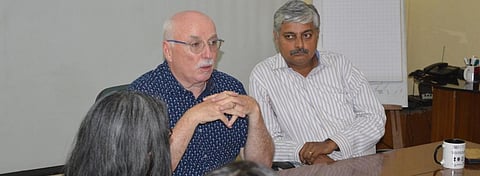 IFAW CEO Azzedine Downes addresses a meeting with WTI's Vivek Menon. Photo: Ayushman Singh/WTI