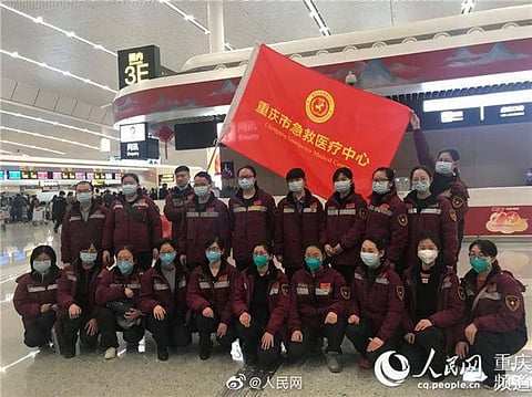 Medical personnel from Chongqing Emergency Medical Centre leaves for Wuhan. Photo: @richardker / Twitter