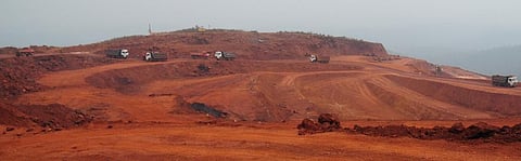 The periphery of Saranda has turned red due to the existing iron ore mines Photo: Sayantan Bera