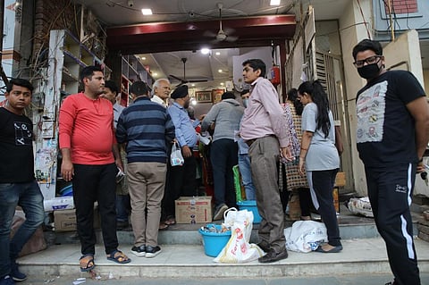 A crowded grocery store at Vaishali, Ghaziabad. Pic credit: Vikas Choudhary