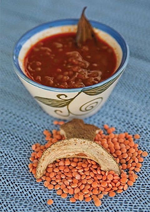 Sun-dried peel of Heiribob releases its flavour when cooked along with Masoor daal in a pressure cooker (Photograph: Vikas Choudhary)