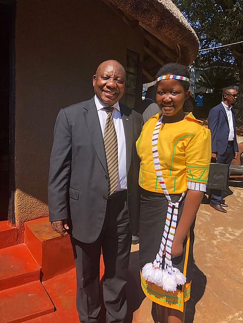The queen-to-be Masalanabo Modjadji with South African President Cyril Ramaphosa in April 2018. (Image credit: Twitter/@PresidencyZA)