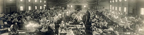 An emergency hospital during the influenza epidemic in Camp Funston, Kansas, United States Photo: Wikimedia Commons