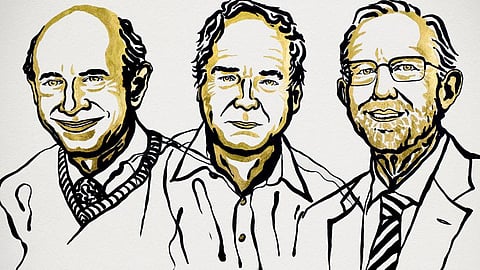 (From left) Harvey J Alter, Michael Houghton and Charles M Rice. Photo: The Nobel Prize Twitter handle / @NobelPrize