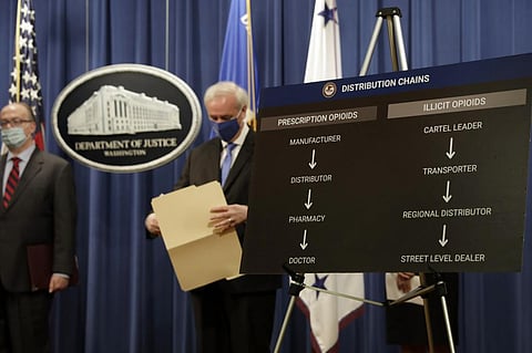 Deputy Attorney General Jeffrey A. Rosen announced a settlement between the Justice Department and opioid maker Purdue on Oct. 21. Yuri Gripas / Pool via AP
