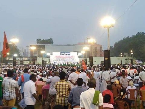 A public meeting organised by the Tamil Nadu chapter of the All India Kisan Sangharsh Coordination Committee, a national organisation for farmers and farm workers, on December 29.