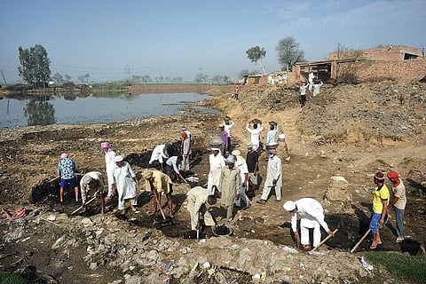 Pond desilting at Bhavdeen village in Haryana’s Sirsa district