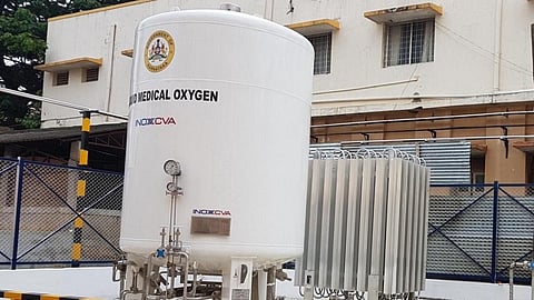 A new 6 kilolitre medical oxygen plan installed at the Chamarajanagar District Hospital by the Karnataka government. Photo: @mla_sudhakar / Twitter