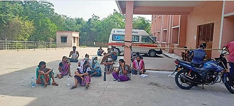 COVID-19 patients protest in front of a health centre in Odisha’s Angul district, demanding better healthcare (Photograph: Bijay Mishra)