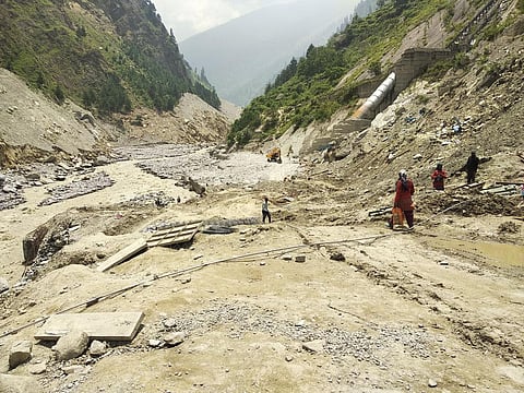 The silted Rishiganga hydroelectric project
site after the floods on February 7, 2021 (Photograph: Trilochan Bhatt)