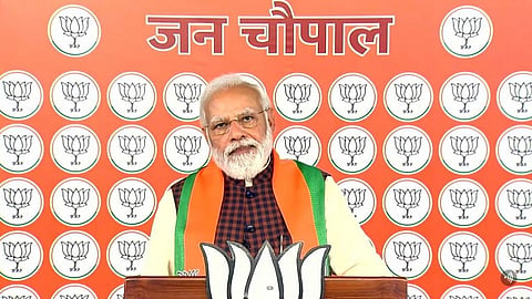 प्रधानमंत्री नरेंद्र मोदी ने 7 फरवरी 2022 को बिजनौर में वर्चुअल रैली को संबोधित किया। फोटो : twitter@bjp4UP