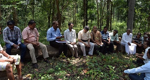 Activists hold a meeting at thespotwherethe Bedti-Varada project is to begin. Photo: M Raghuram