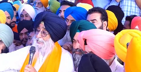 Simranjit Singh Mann, MP from Sangrur in Punjab, address the crowd at the Mattewara Morcha protest in Ludhiana