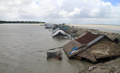Houses in Barguna district’s Nishanbaria area submerged by water from high tides. Photo: Rafiqul Islam Montu
