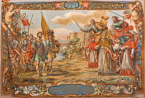 A fresco in a church in Seville, Spain showing the meeting between Atilla the Hun and Pope Leo the Great. Photo: iStock