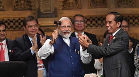 PM Modi and Indonesia’s President Joko Widodo during the handover ceremony. Photo: Twitter@Narendra Modi.