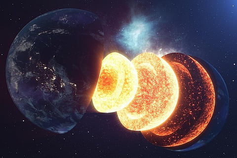 The four known layers of the Earth include the crust, the mantle, and the outer and inner core; the fifth layer lies within the inner core. Representative image. iStock.
