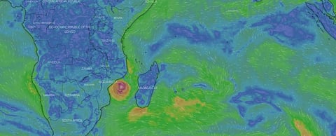 After going back-and-forth over the Mozambique Channel, Cyclone Freddy is now moving towards Mozambique again and would intensify again. Photo: Windy.com
