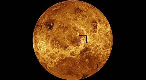 A 2.2 square kilometre volcanic vent on Venus changed shape in eight months. Credit: NASA/JPL-Caltech