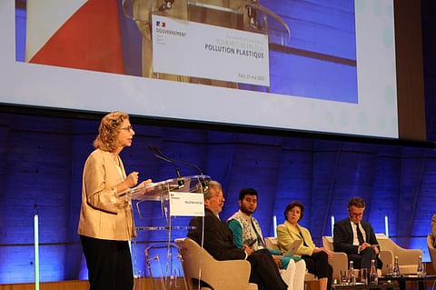 Inger Andersen, executive-director of UNEP, addressing the Intergovernmental Negotiating Committee during its second session in Paris, France. Photo: @andersen_inger / Twitter