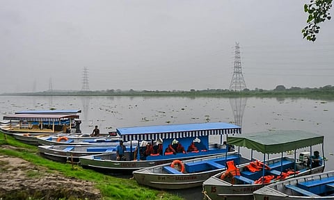 A photo tweeted by AAP politician @Atishi shows boats in the Yamuna on July 10, 2023