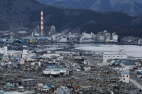 A view of debris and mud covered industrial area in Ofunato in 2011 after it was hit by a tsunami. Photo: iStock
