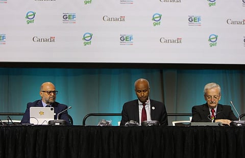 GEF CEO Carlos Manuel Rodríguez and Canadian Minister of International Development Ahmed Hussen at the GEF Assembly 2023 in Vacouver. Photo: @theGEF / X (formerly Twitter)