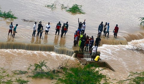 A photo of marooned people shared by the Kenyan Red Cross on its X account. Credit: @KenyaRedCross / X