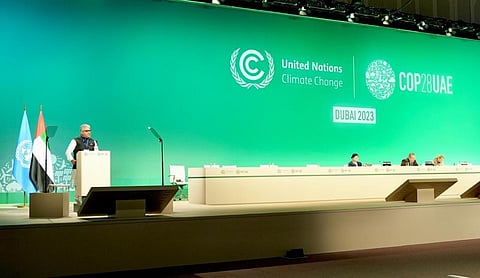 MoEF&CC Minister Bhupender Yadav speaks at COP28 on December 9. Photo: @byadavbjp / X