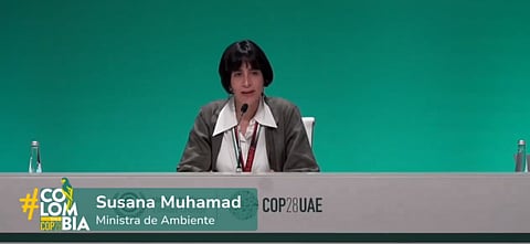 Susana Muhamad, Minister of Environment and Sustainable Development, Colombia, speaking at the launch of the joint initiative with France & Kenya to reform the international financial system. Photo: Ministry of Environment and Sustainable Development of the Government of Colombia / X (formerly Twitter)