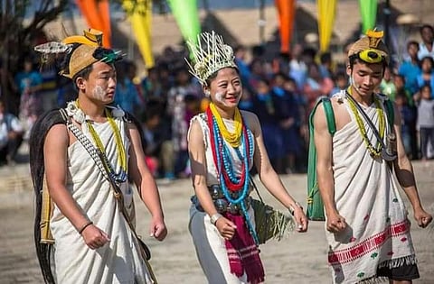 Young Nyishis participating in the Pakke Paga Horbill Festival in Arunachal Pradesh last year. Photo provided by PPHF Committee