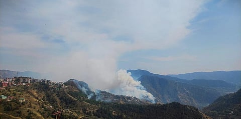 Smoke billows over a burning forest in Shimla district, Himachal Pradesh. Photo provided by Rohit Prashar