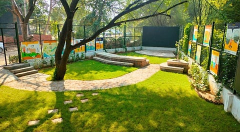 Arthshala, an open-air, lush-green amphitheatre at the site to conduct trainings and discussions. Source: Saahas