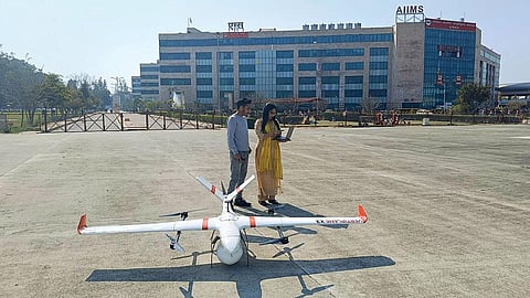 Mamta Raturi at AIIMS Rishikesh prepares for the take off of a drone carrying medical supplies to a remote health centre in Uttarakhand on February 2 (Photograph: Mamta Raturi)