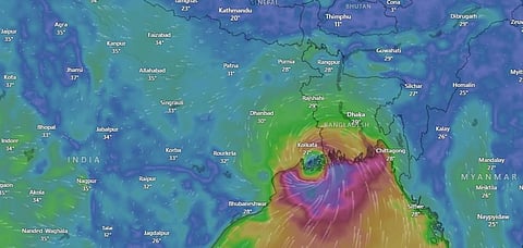 Screengrab of Windy.com showing Cyclone Remal