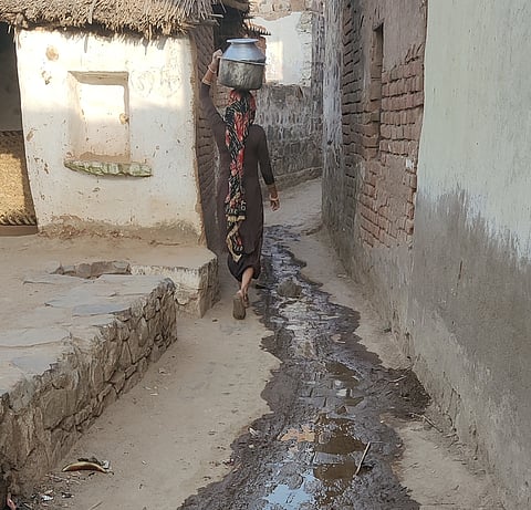 Greywater generated from households ends up causing waterlogging in absence of proper drains in villages.
