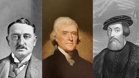 (From left) Cecil Rhodes, Thomas Jefferson and Hernan Cortes.