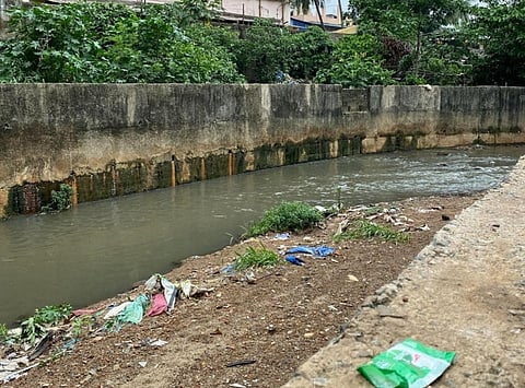 A giant drain flowing near Tuihut slum in Bhubaneswar. Every rainy season this drain overflows and drain water floods around 40 to 50 nearby households