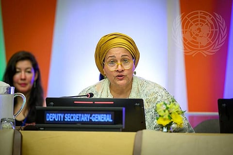 Deputy Secretary-General Amina Mohammed delivering the address by Secretary-General António Guterres during the High-Level Political Forum 2024