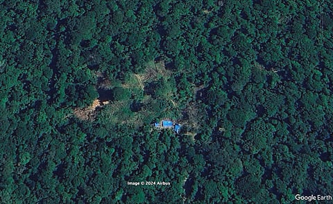 Aerial view of the logging camp that was attacked by Mascho Piro people.
