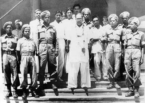 Dr Babasaheb Ambedkar with the Mahar Regiment on his birthday in 1950