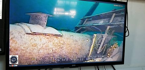 Pictures depicting damage to anchor support EP-17-1 on the east leg of the Line 5 pipeline within the Straits of Mackinac