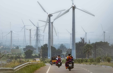 Highway and wind turbines in Tamil Nadu, India