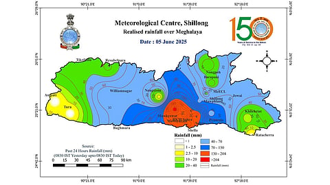 Realised rainfall over Meghalaya on June 5
