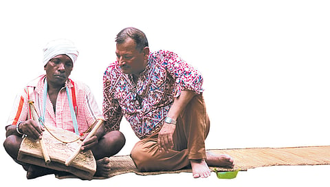 Anup Ranjan Pandey (right) gathered Bastar’s musical instruments with the help of his friends belonging to tribal communities and began searching for artisans who could make and play them