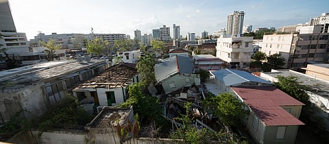 Devastation in Puerto Rico in 2017 after Hurricane Maria, part of a series of storms that repeatedly battered the island and weakened its power grid and critical infrastructure.