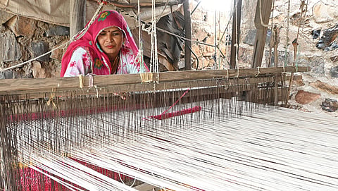 Kabbu Devi of Aati village in Rajasthan’s Barmer district has been honoured by the state government for weaving a muffler made from bhambhuriya, a type of silk obtained from the aak plant