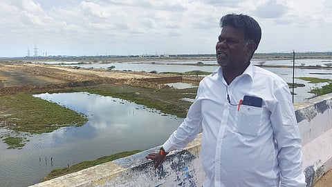 Social worker P Prabhakaran at Kovalam-Nemmeli wetland near Karikattu Kuppam village in Tamil Nadu