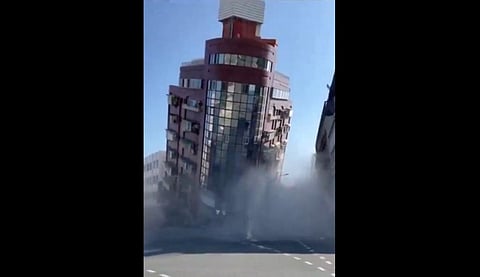A building collapsing in Taiwan during the earthquake on the morning of April 3, 2024. Photo: Screengrab from video on X (formerly Twitter)